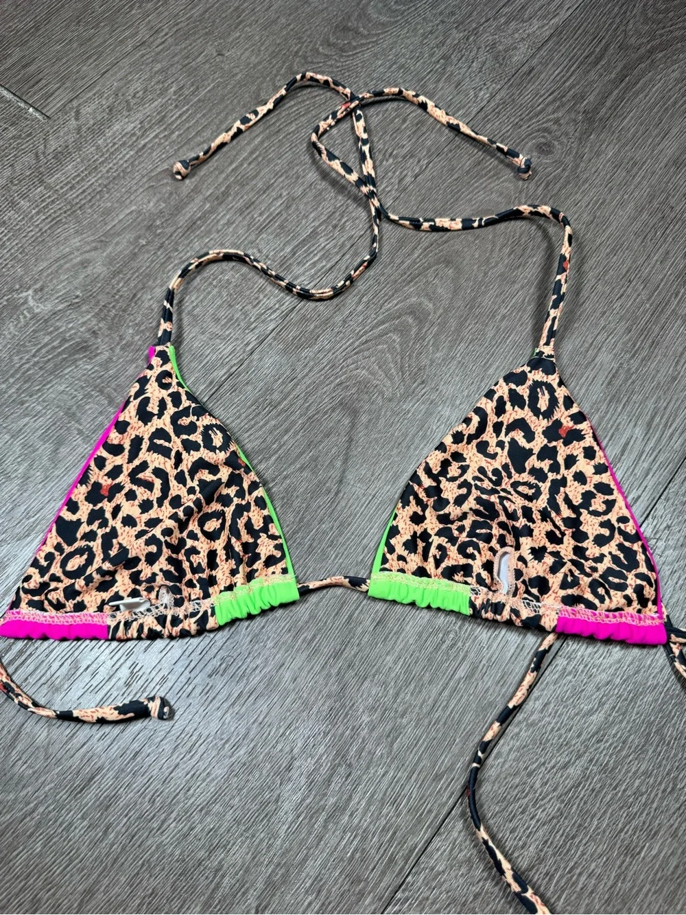 Neon Pink & Green Leopard Triangle Bikini Top